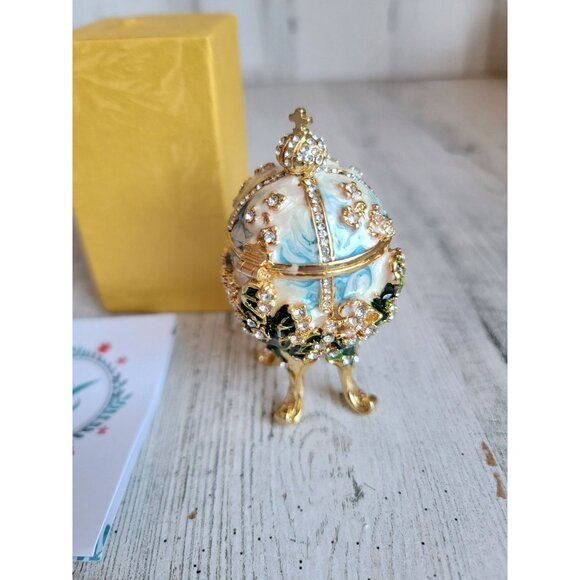 Miniature enamel religious cross egg trinket box Easter home decor - Picture 6 of 10